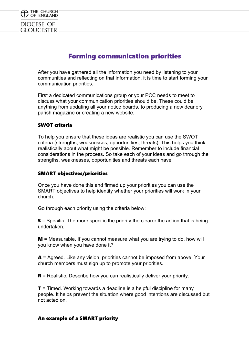 Forming Communication Priorities