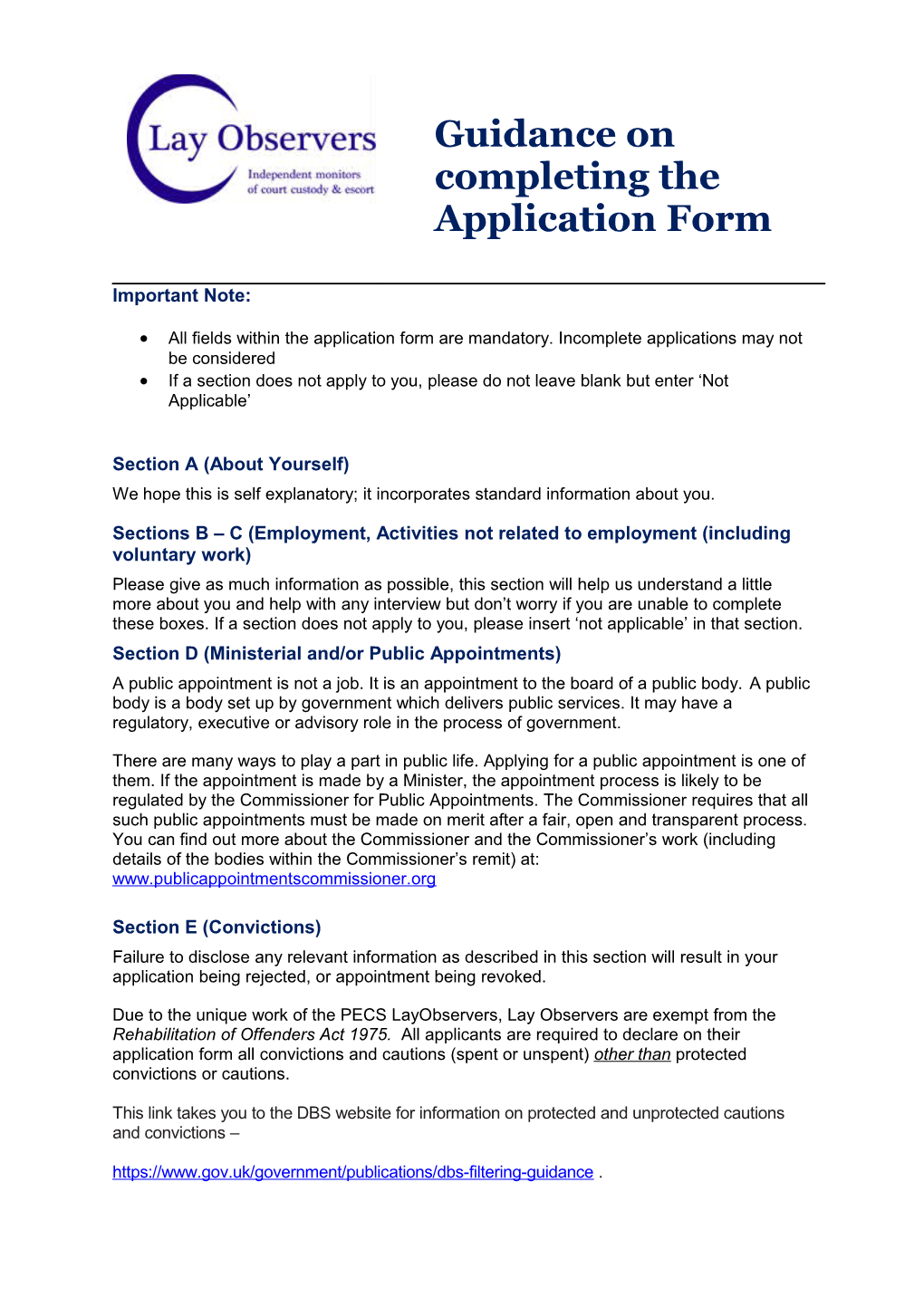 IMB Guidance on Completing the Application Form
