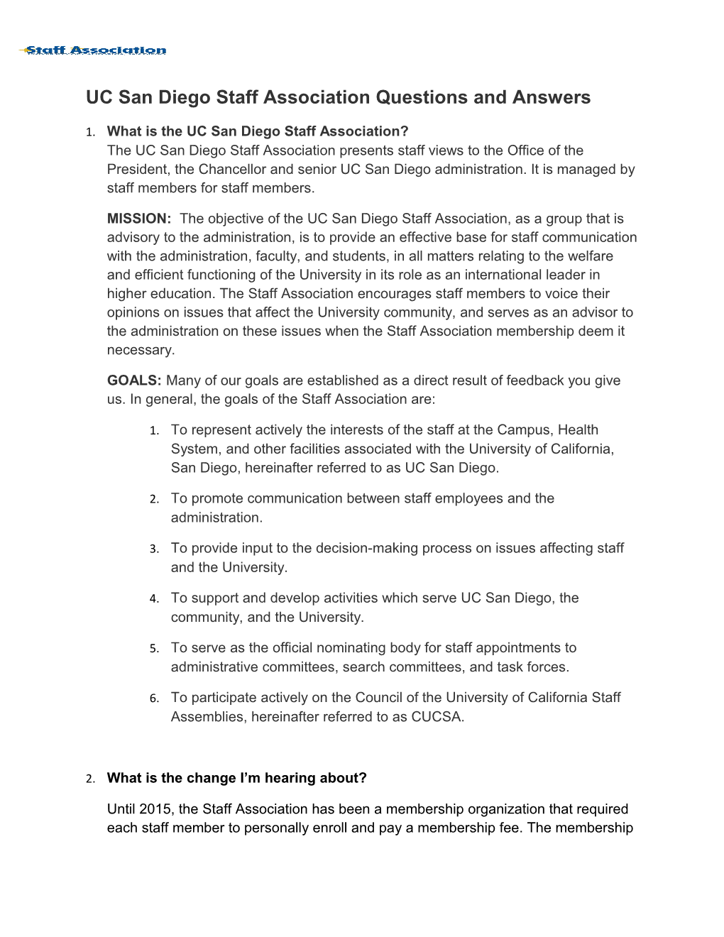 UC San Diego Staff Association Questions and Answers