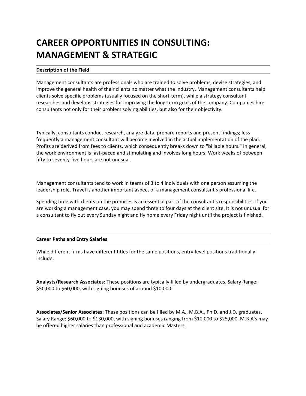 Career Opportunities in Consulting: Management & Strategic