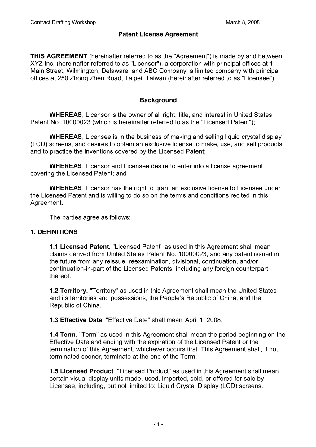 Patent License Agreement