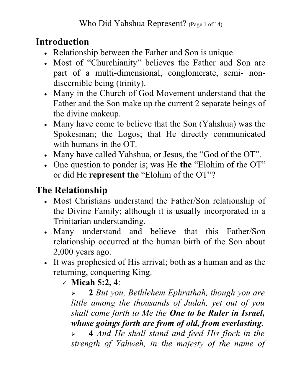 Who Did Yahshua Represent?(Page 1 of 14)