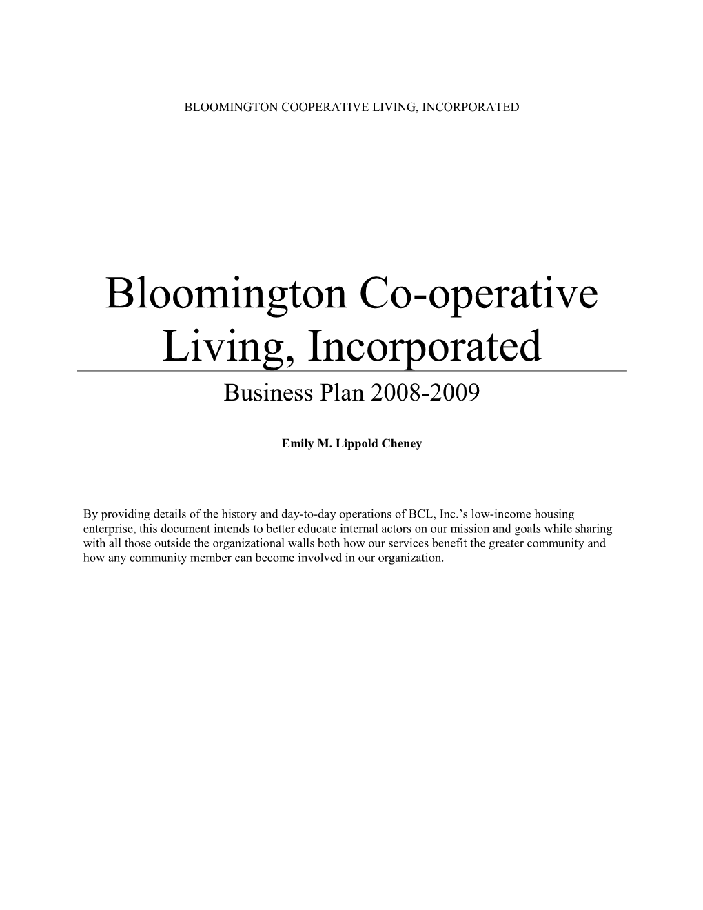 Bloomington Co-Operative Living, Incorporated