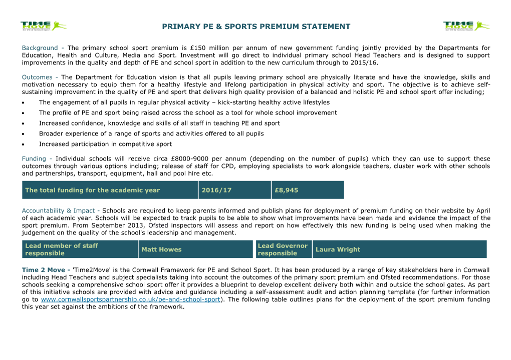 Primary Pe & Sports Premium Statement