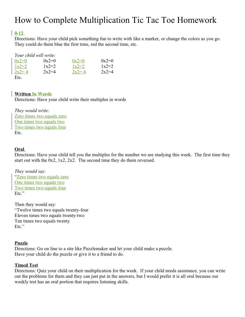 How to Complete Multiplication Tic Tac Toe Homework