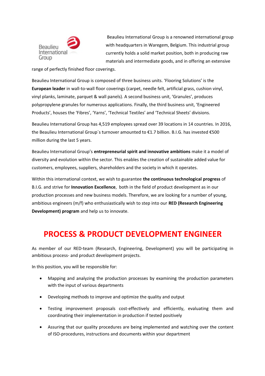 Process & Product Development Engineer
