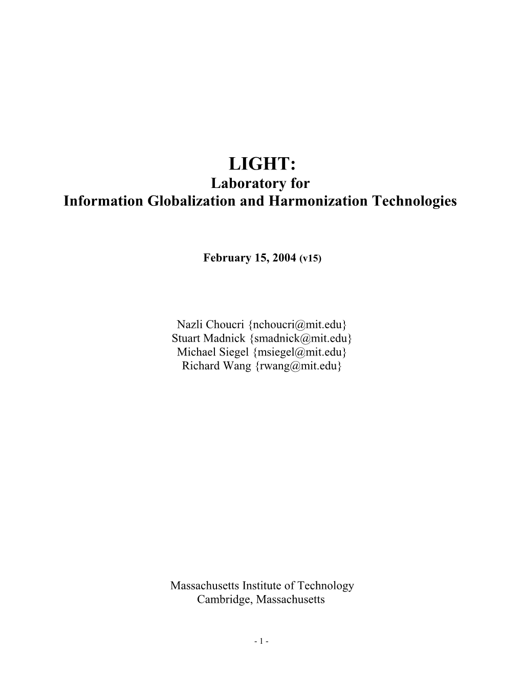 Information Globalization and Harmonization Technologies s1