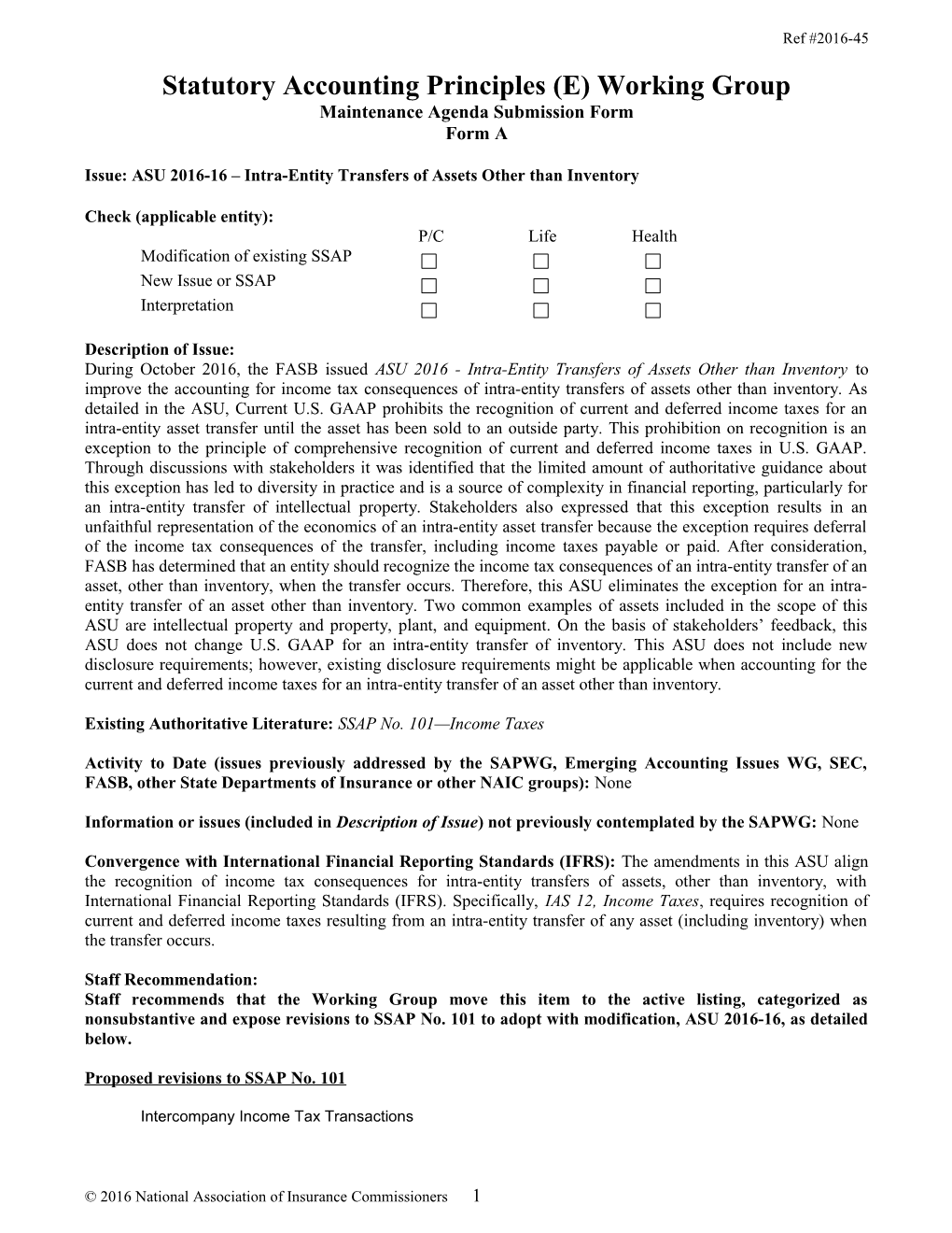 Statutory Accounting Principles Working Group s8