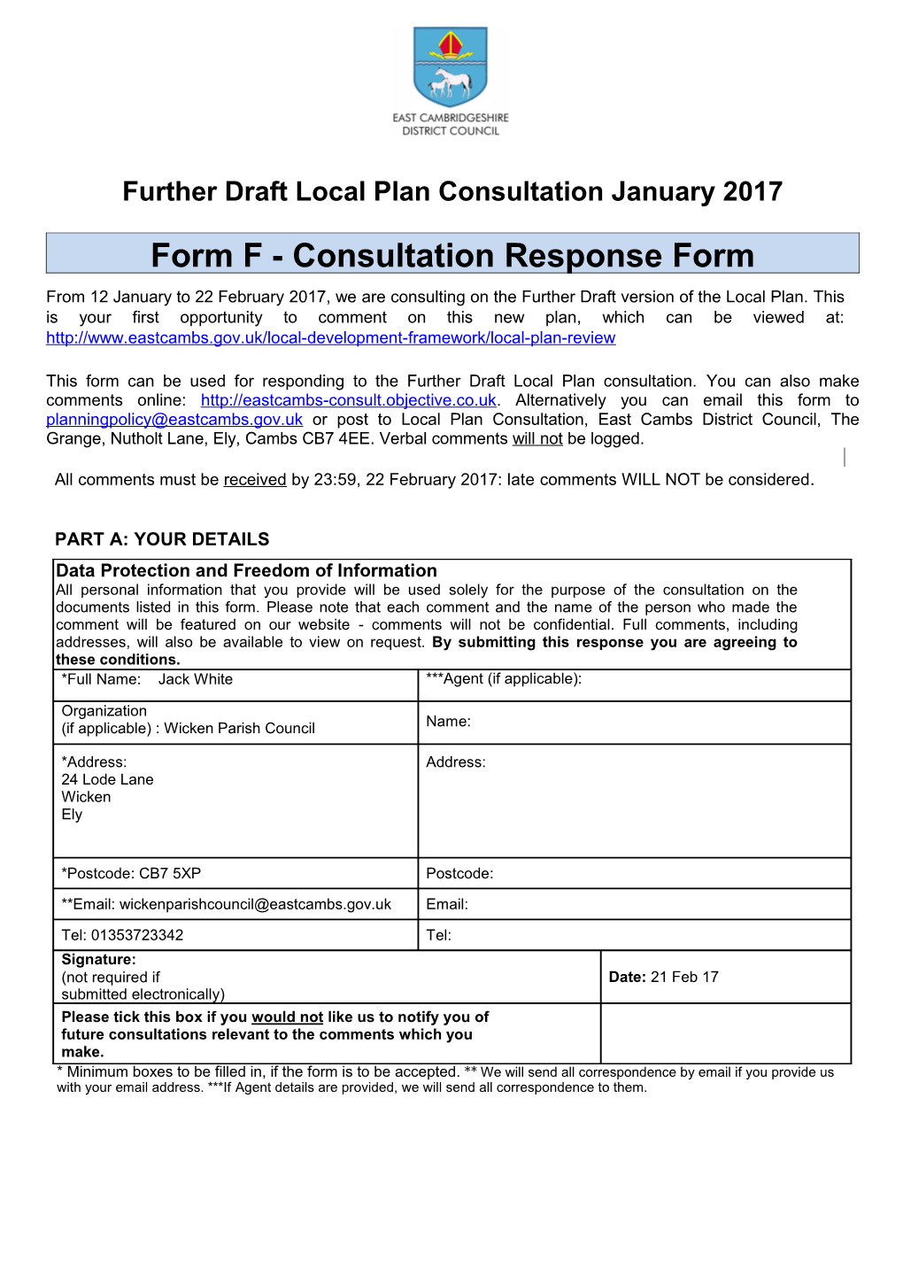 Further Draft Local Plan Consultation January 2017