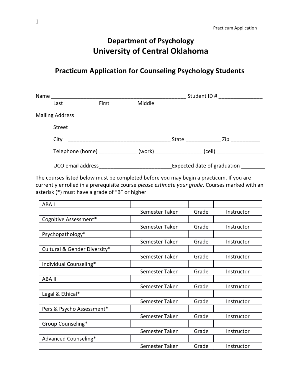 Practicum in Counseling Psychology