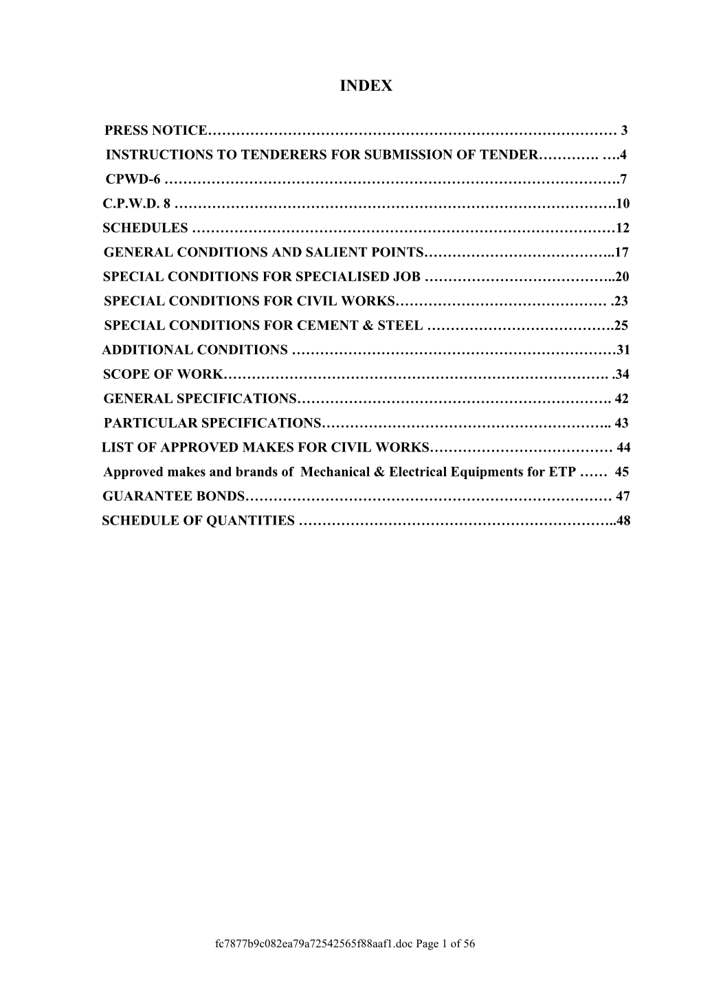 Instructions to Tenderers for Submission of Tender