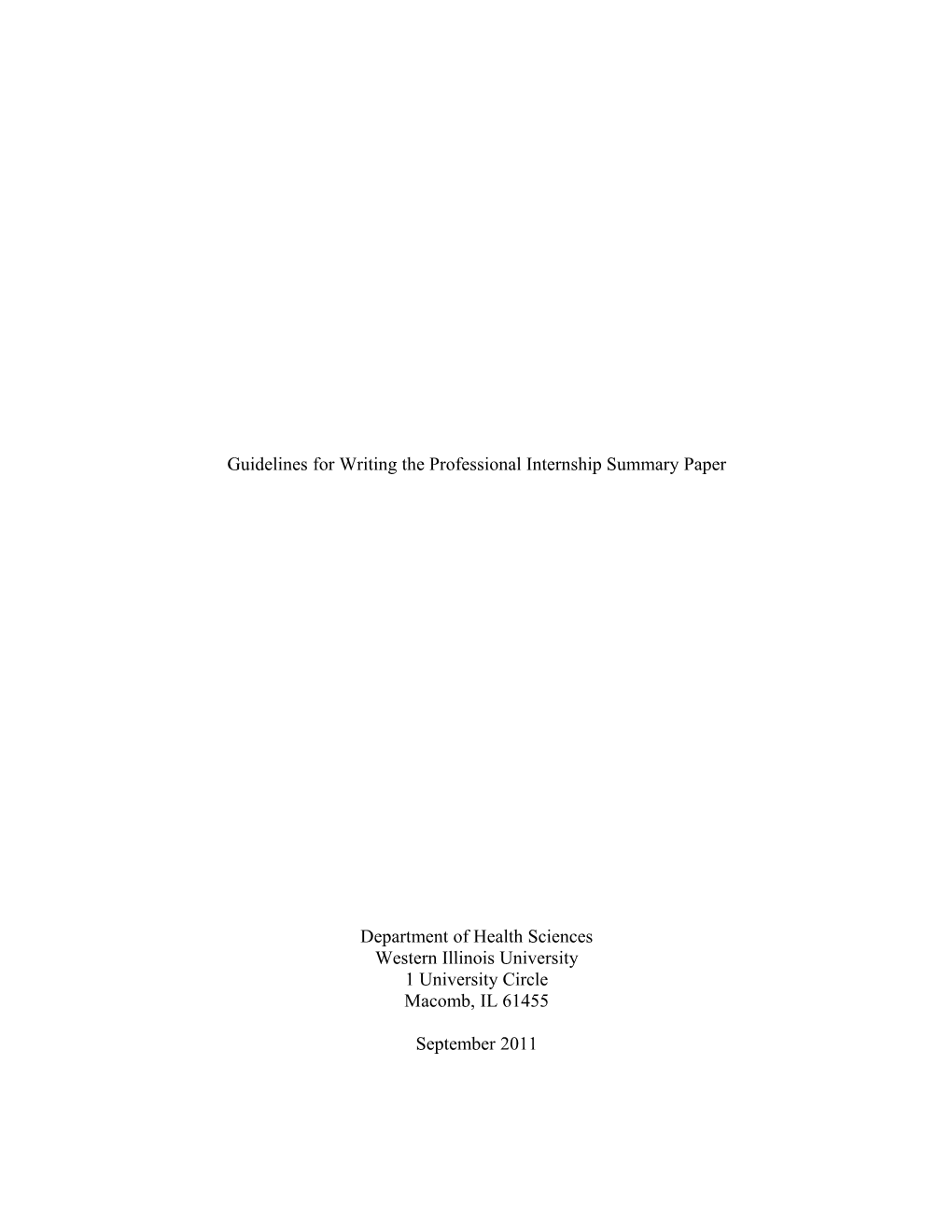 Guidelines For Writing The Professional Internship Summary Paper