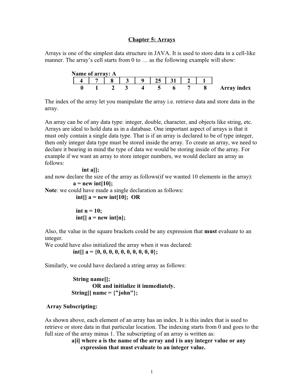 Chapter 5: Arrays