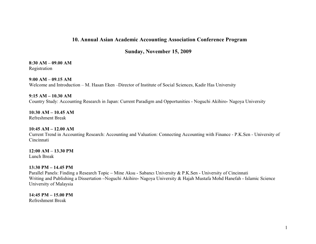 10. Annual Asian Academic Accounting Association Conference Program