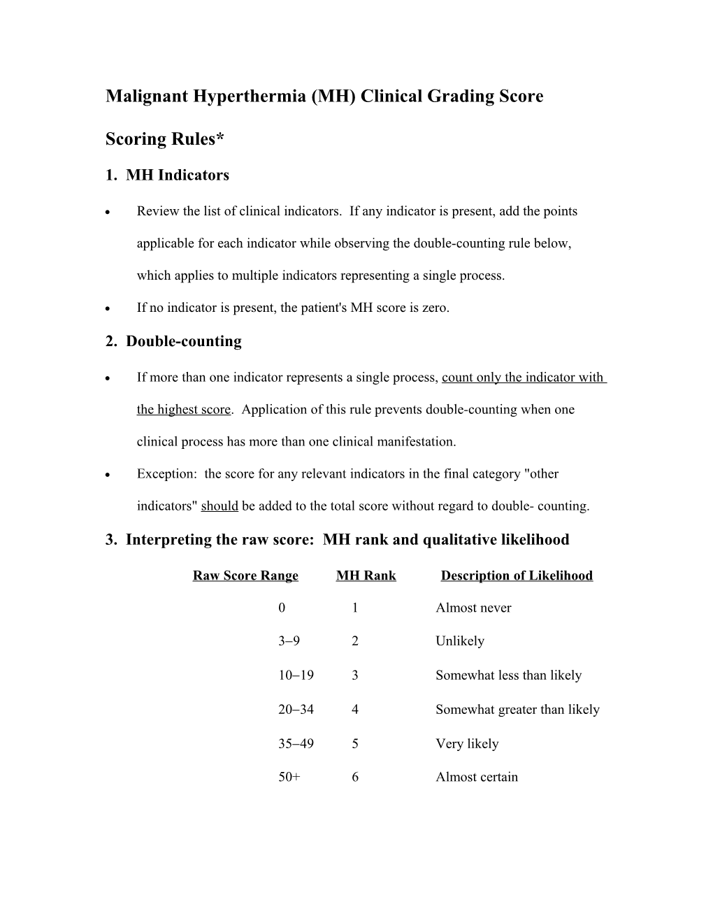 Malignant Hyperthermia (MH) Clinical Grading Score