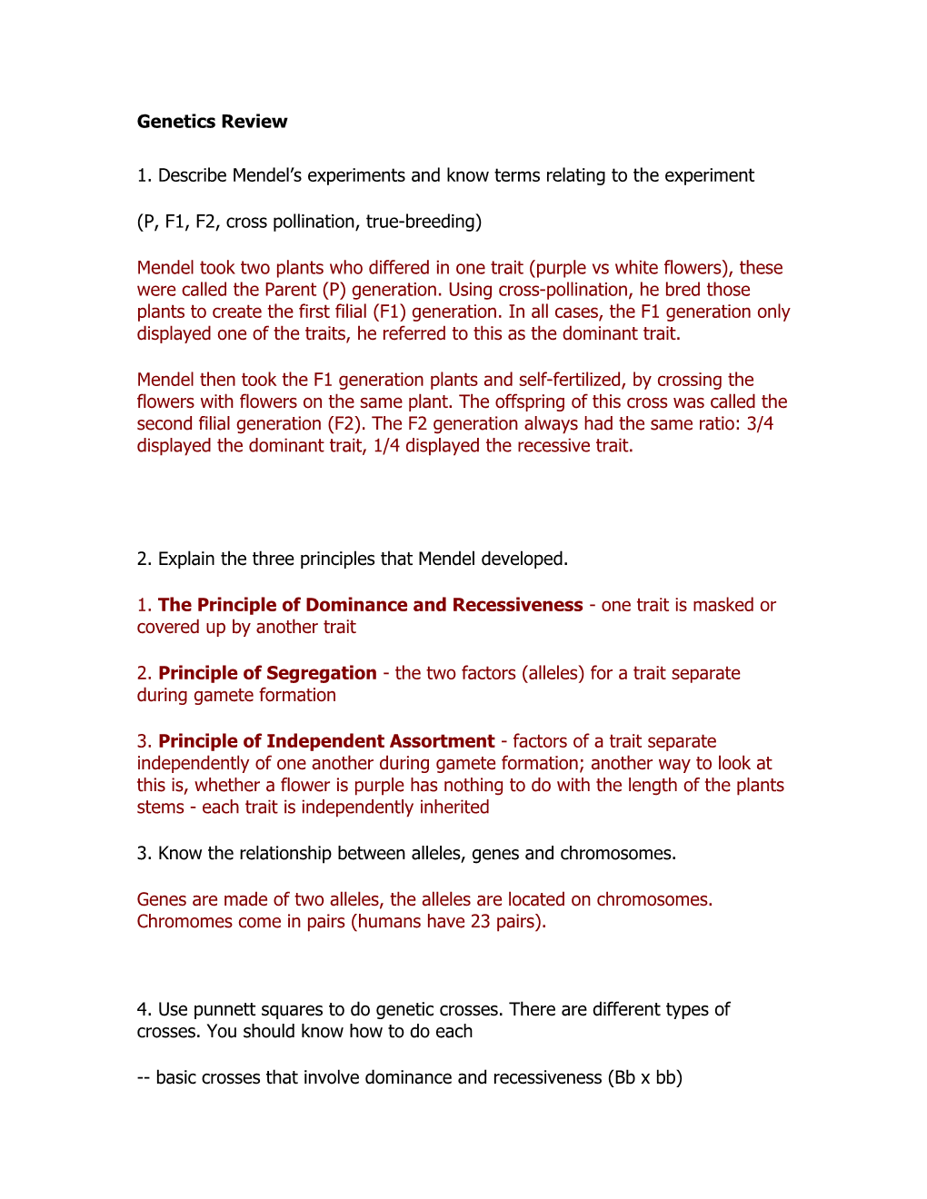 1. Describe Mendel S Experiments and Know Terms Relating to the Experiment