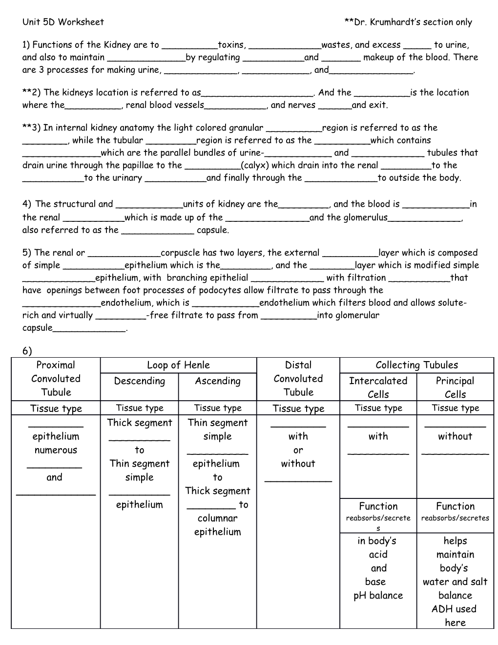 Unit 5D Worksheet Dr. Krumhardt S Section Only