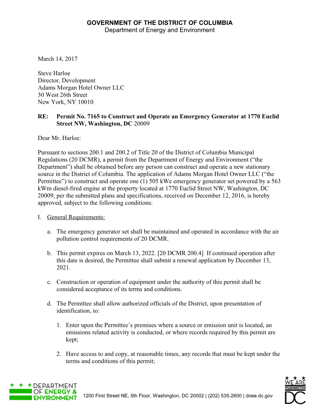 NSPS Diesel Generator Permit