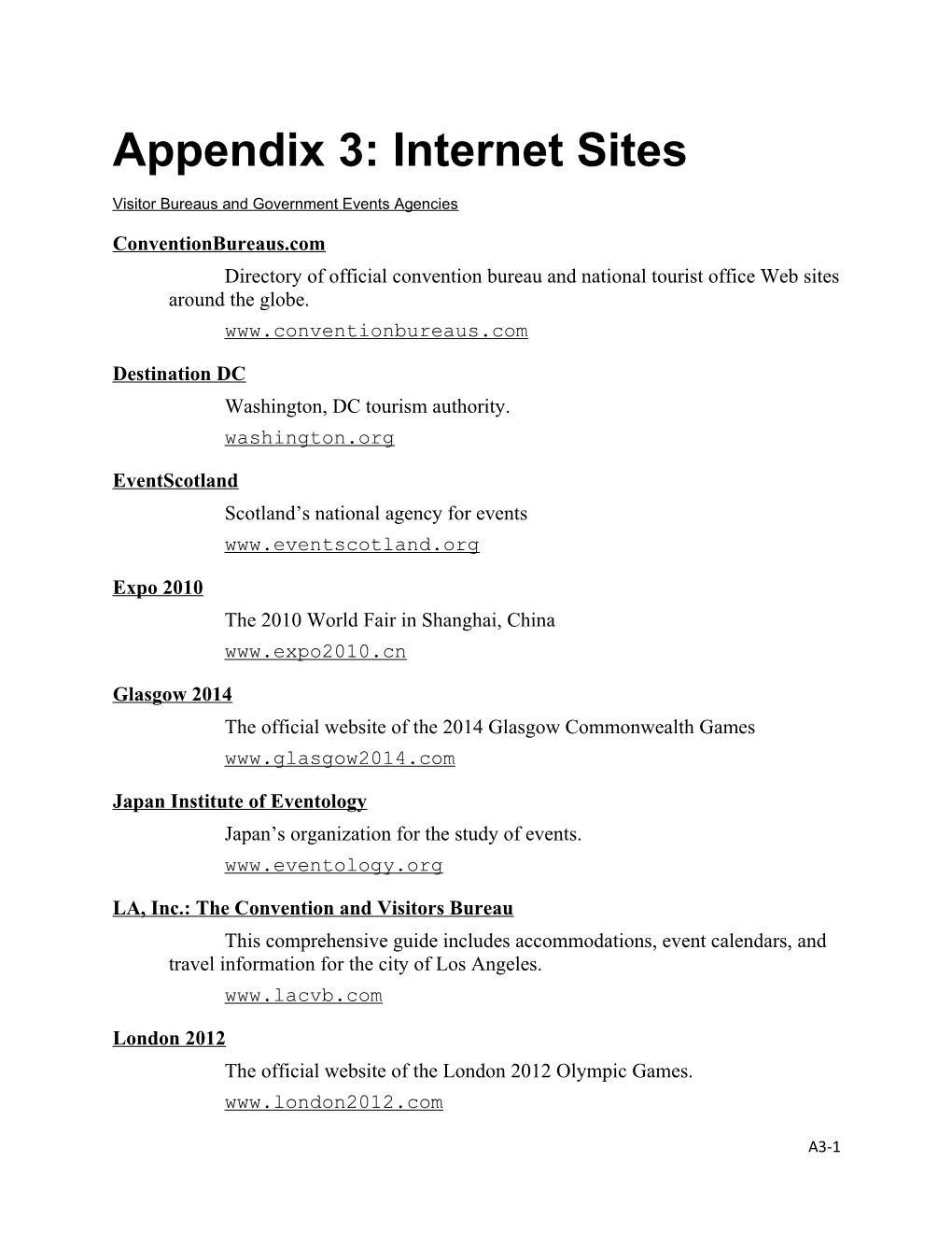 Appendix 3: Internet Sites