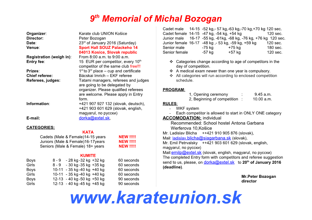 9Th Memorial of Michal Bozogan