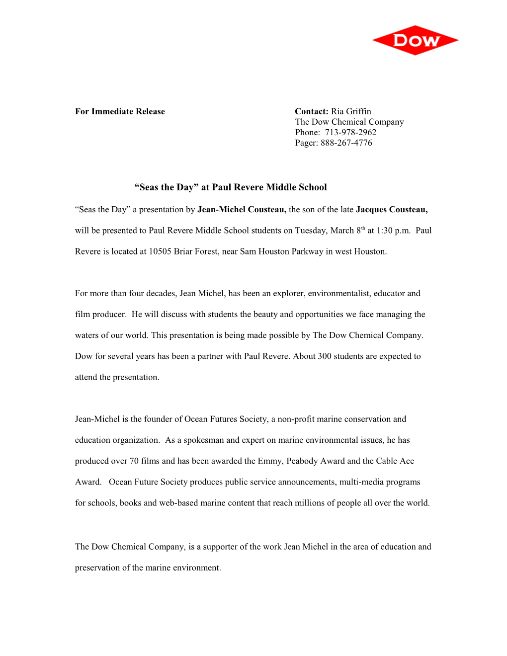 Media Advisory- Students Seas the Day at Paul Revere Middle School