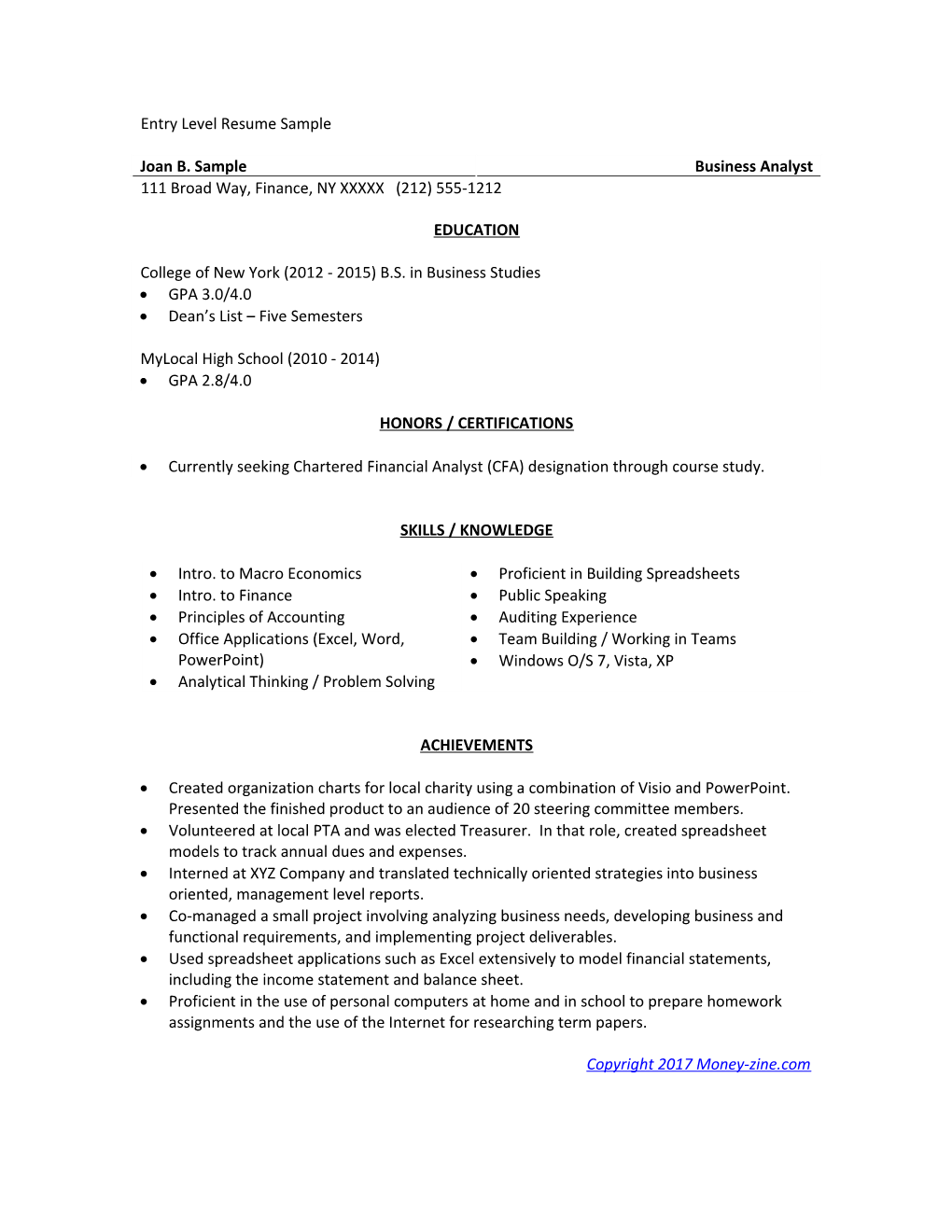 Entry Level Resume