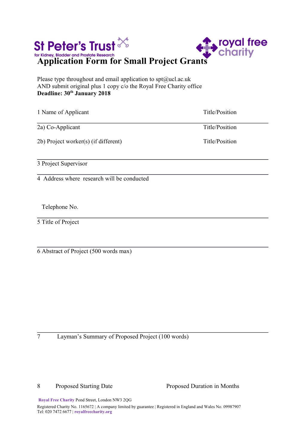 Application Form for Small Project Grants