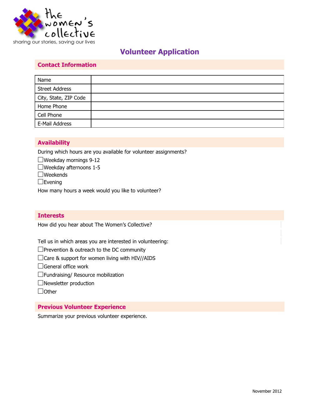 Volunteer Application s15