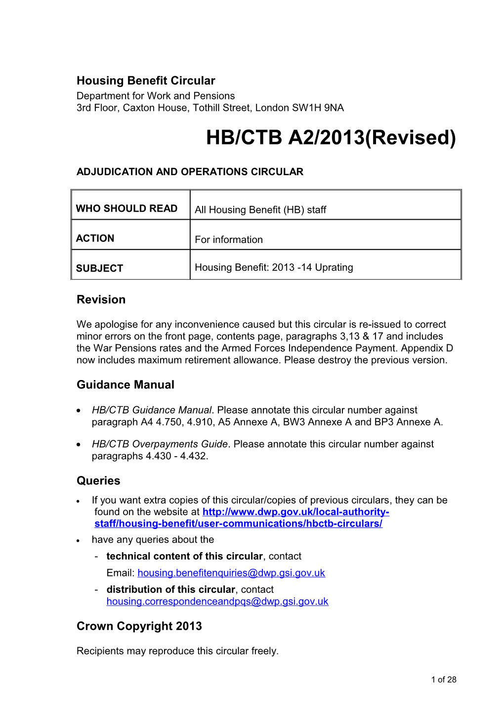 Housing Benefit and Council Tax Benefit Circular s12