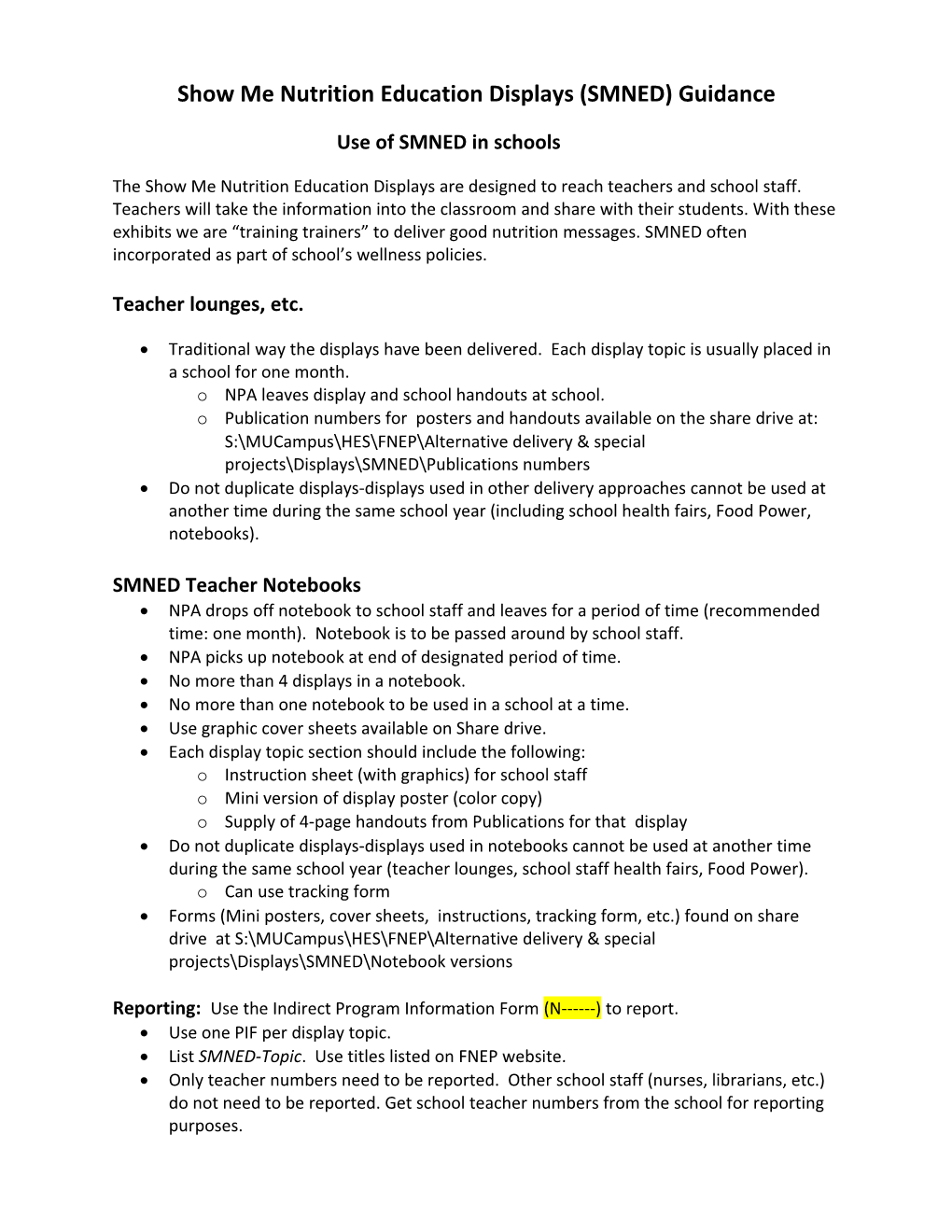 Show Me Nutrition Education Displays (SMNED) Guidance