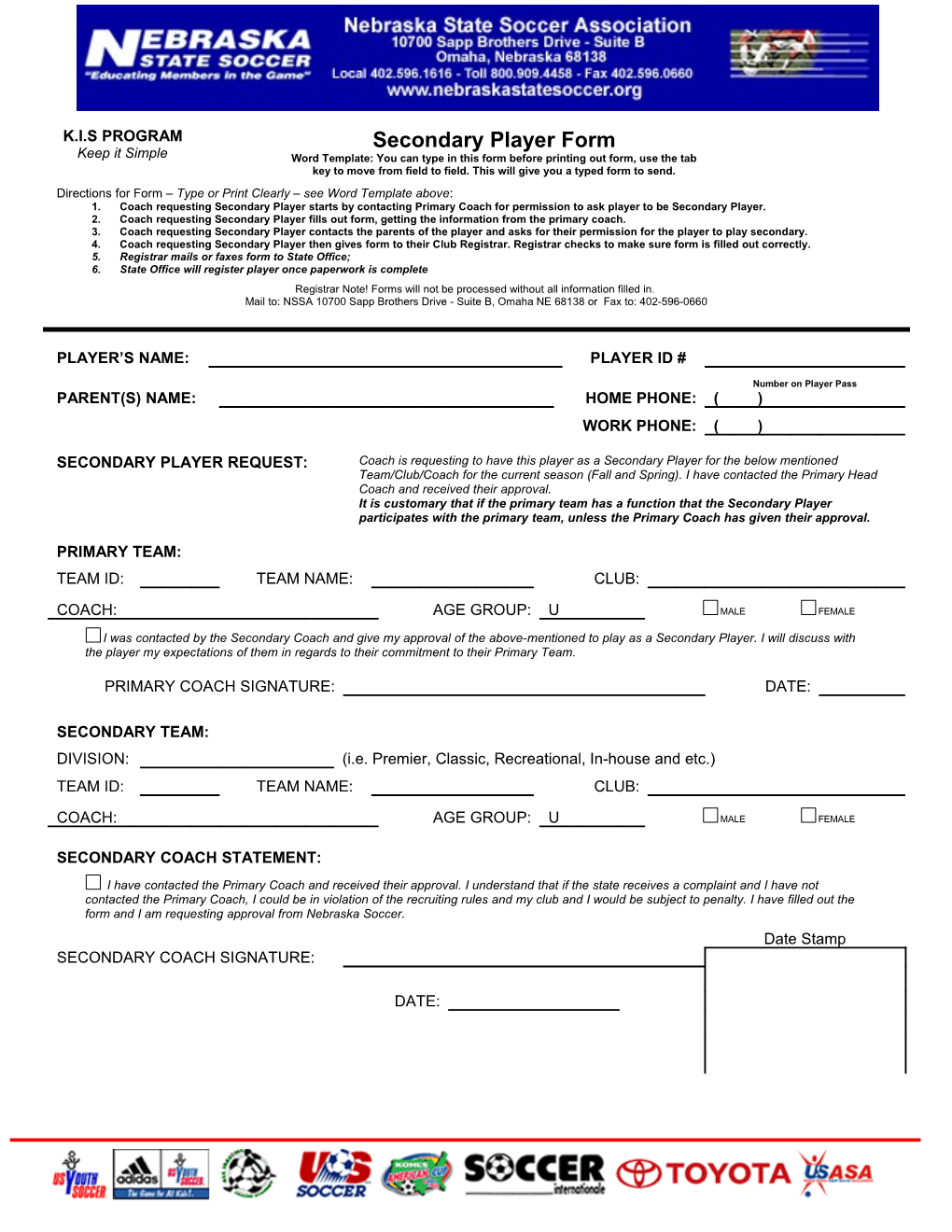 Secondary Player Form