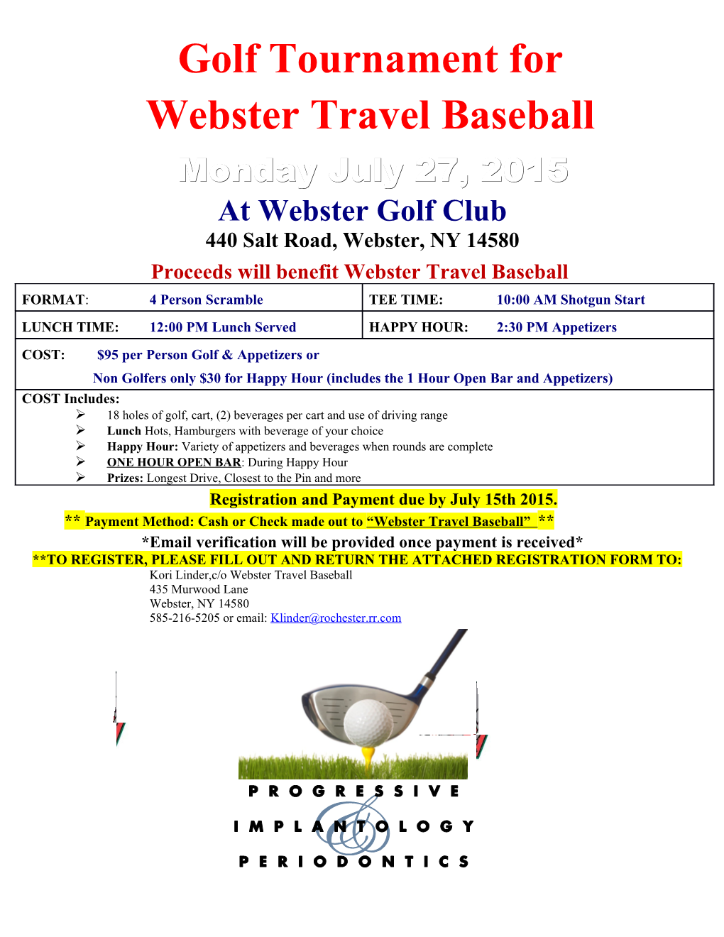 Golf Tournament for Webster Travel Baseball
