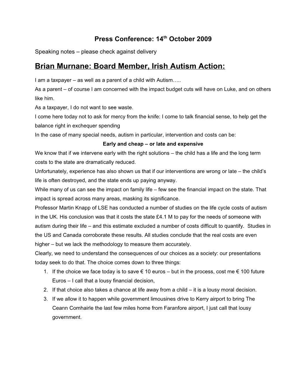 Brian Murnane: Board Member, Irish Autism Action