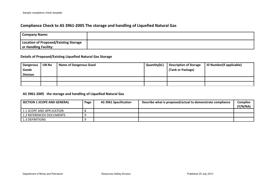 AS3961 Sample Compliance Check Template