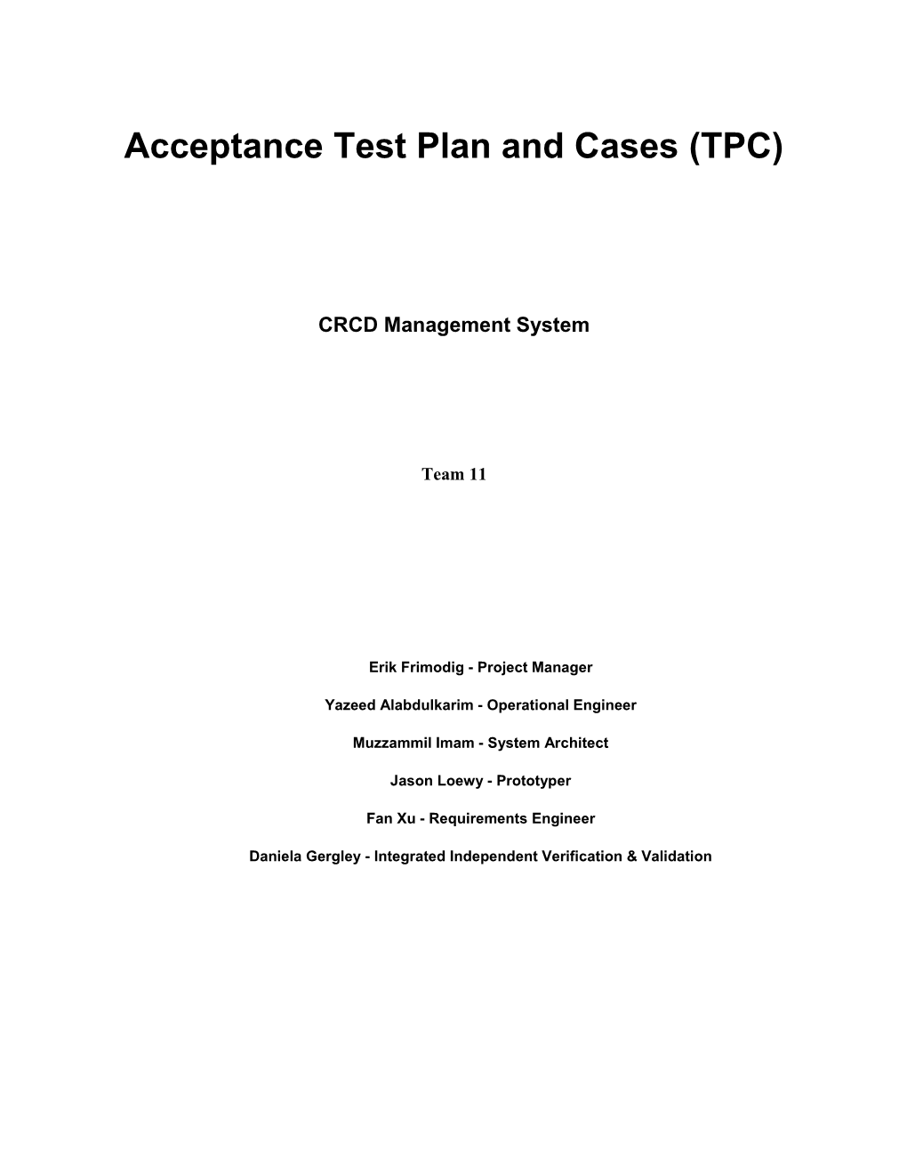 Test Plan and Cases (TPC) s1
