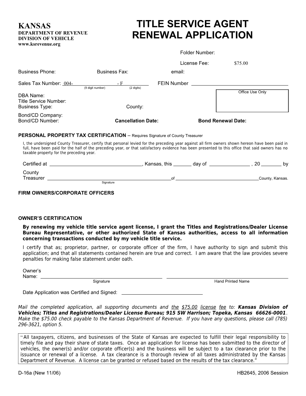 Title Service Agent Renewal Application