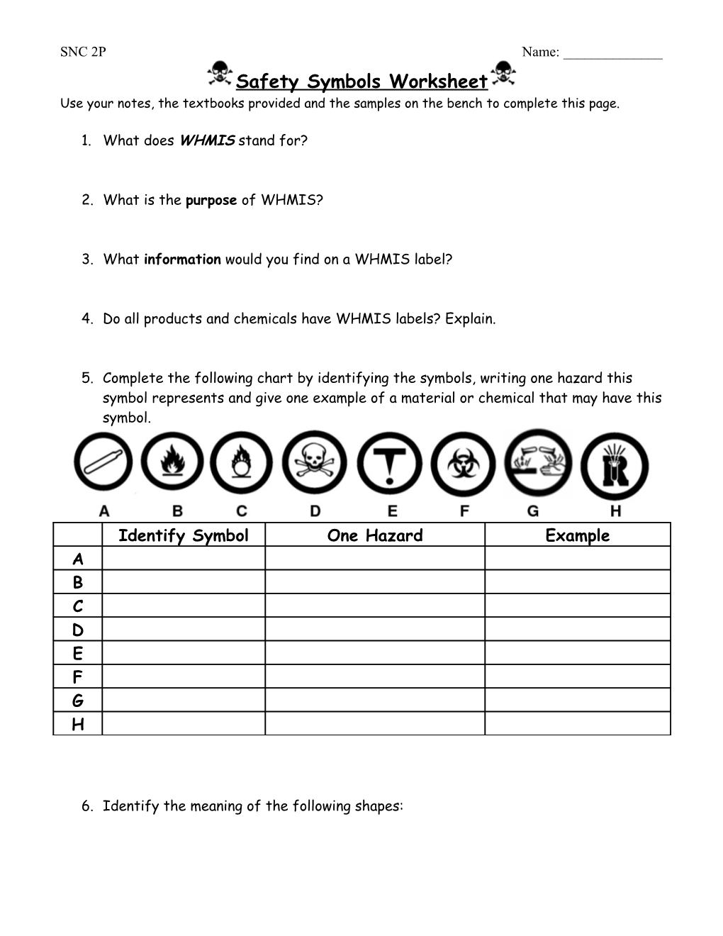 Safety Symbols Worksheet