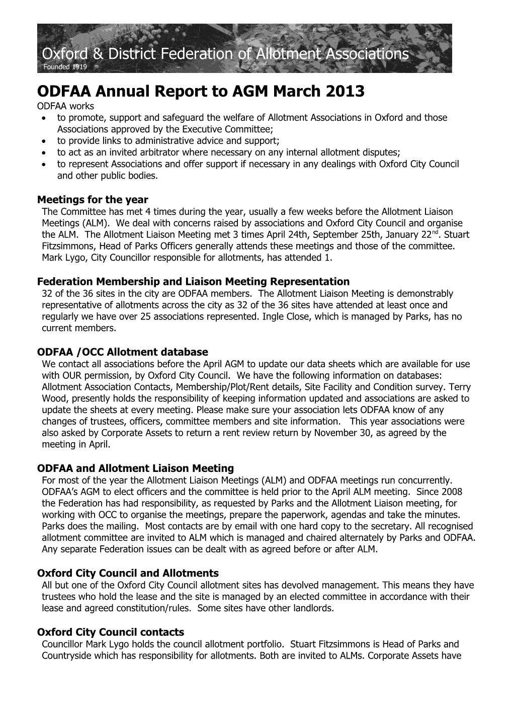 ODFAA Annual Report to AGM March 2012