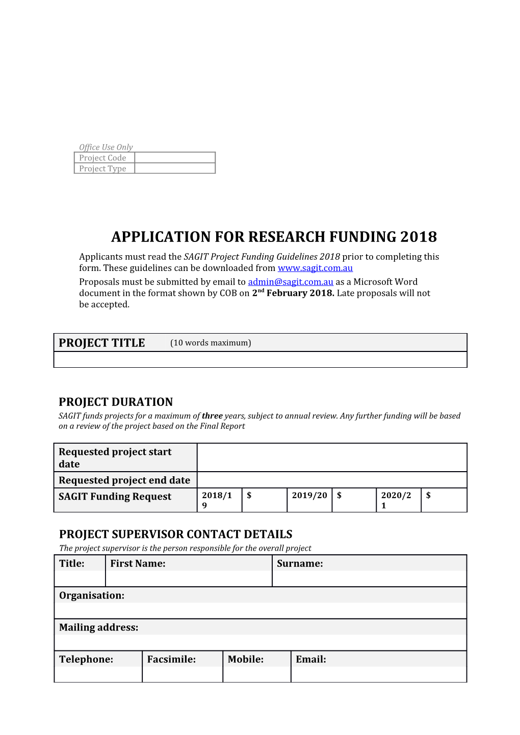 Application for Research Funding 2018