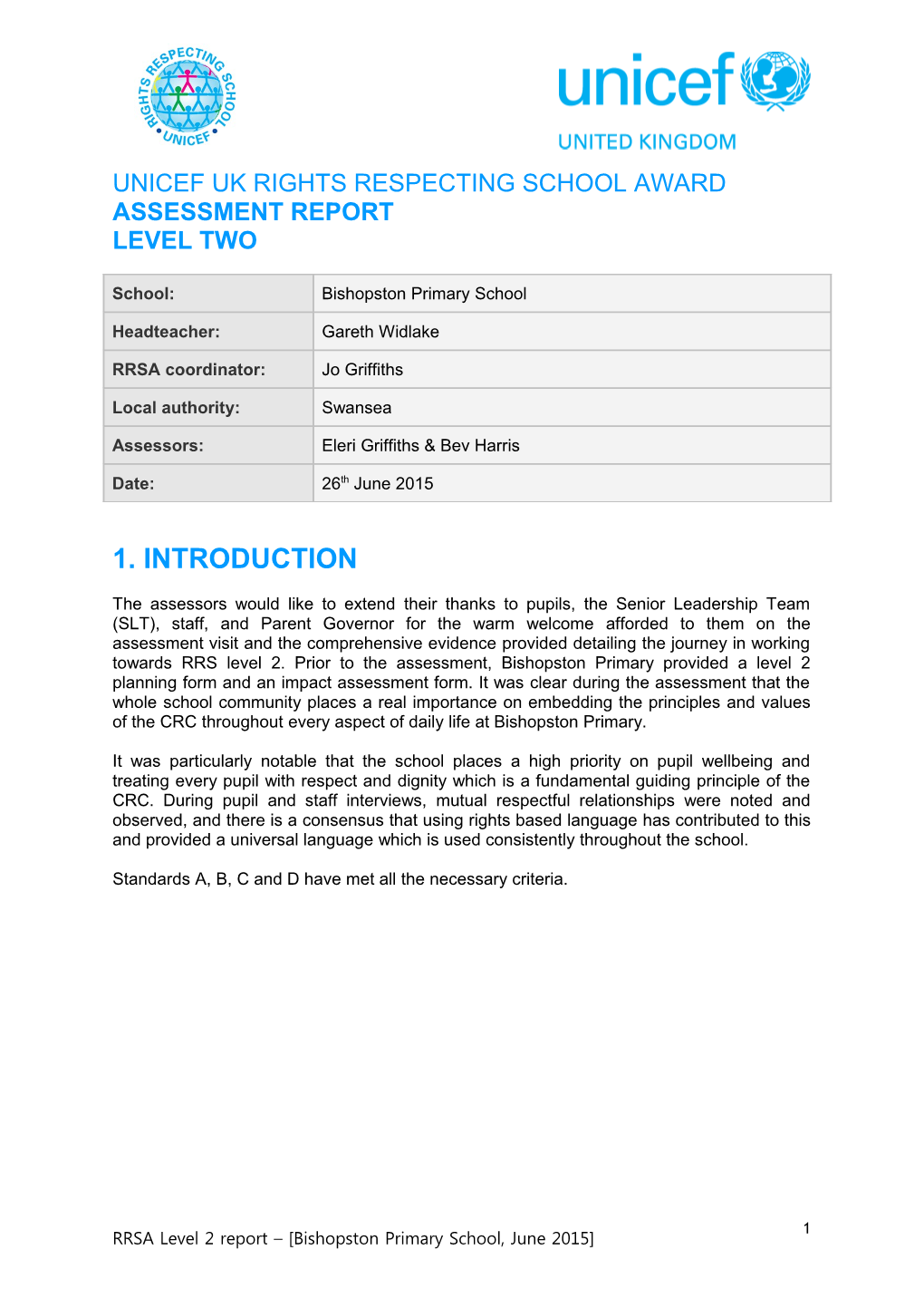 Rights Respecting School Award Level 2