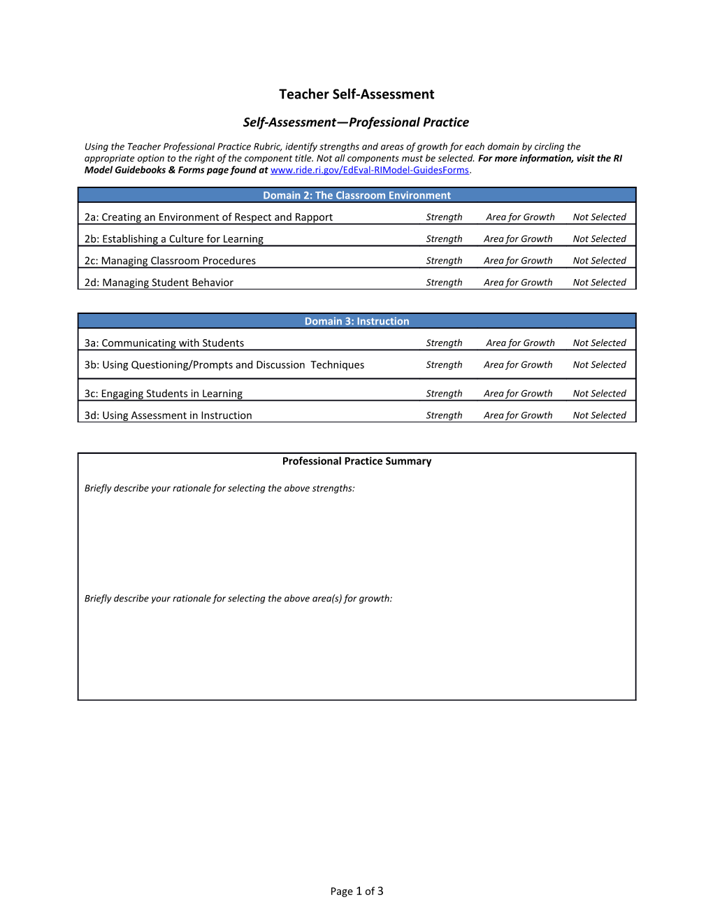 Self-Assessment Professional Practice