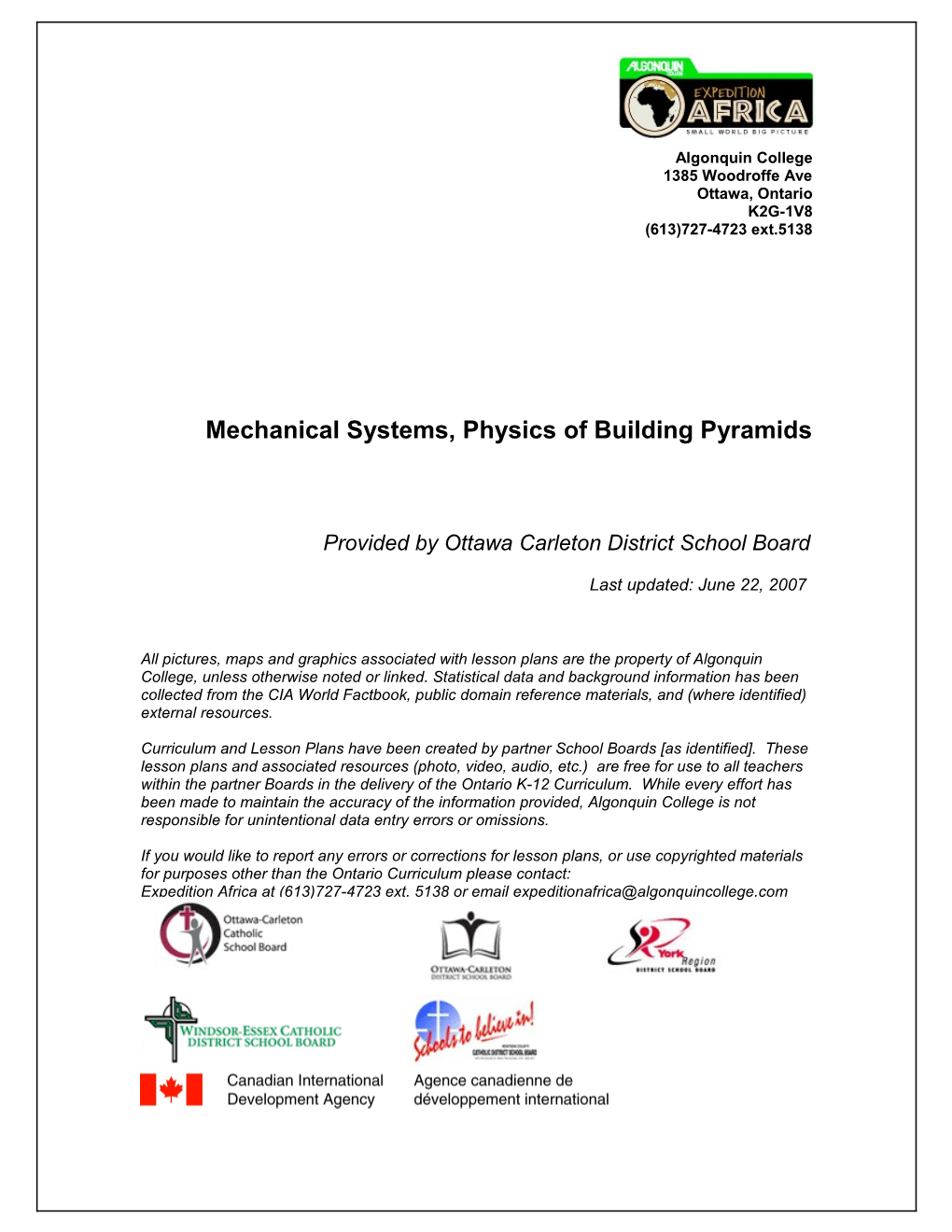 Mechanical Systems, Physics of Building Pyramids