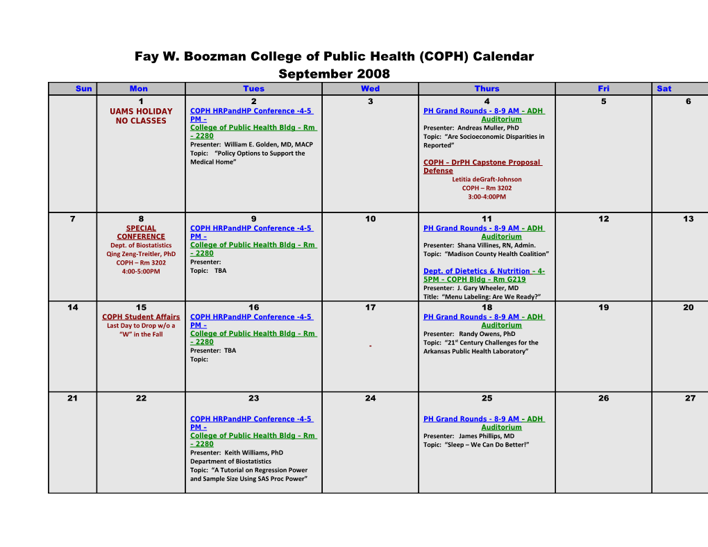 COPH Conference Calendar