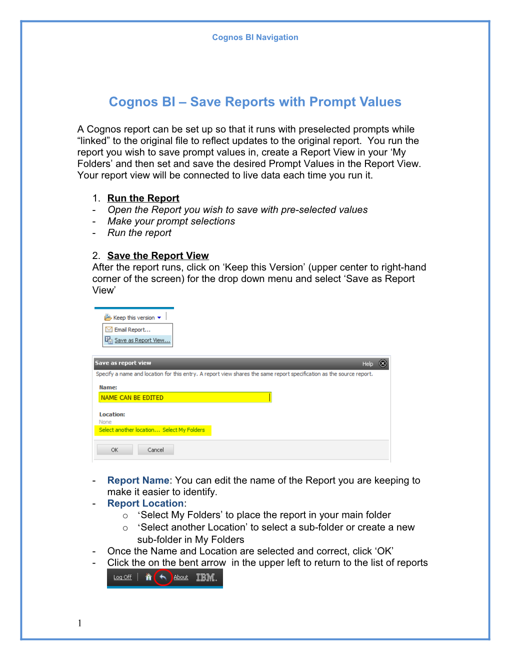 Cognos BI Save Reports with Prompt Values