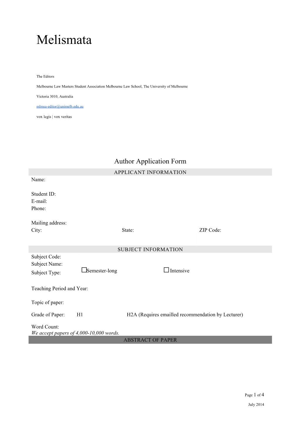 Author Application Form