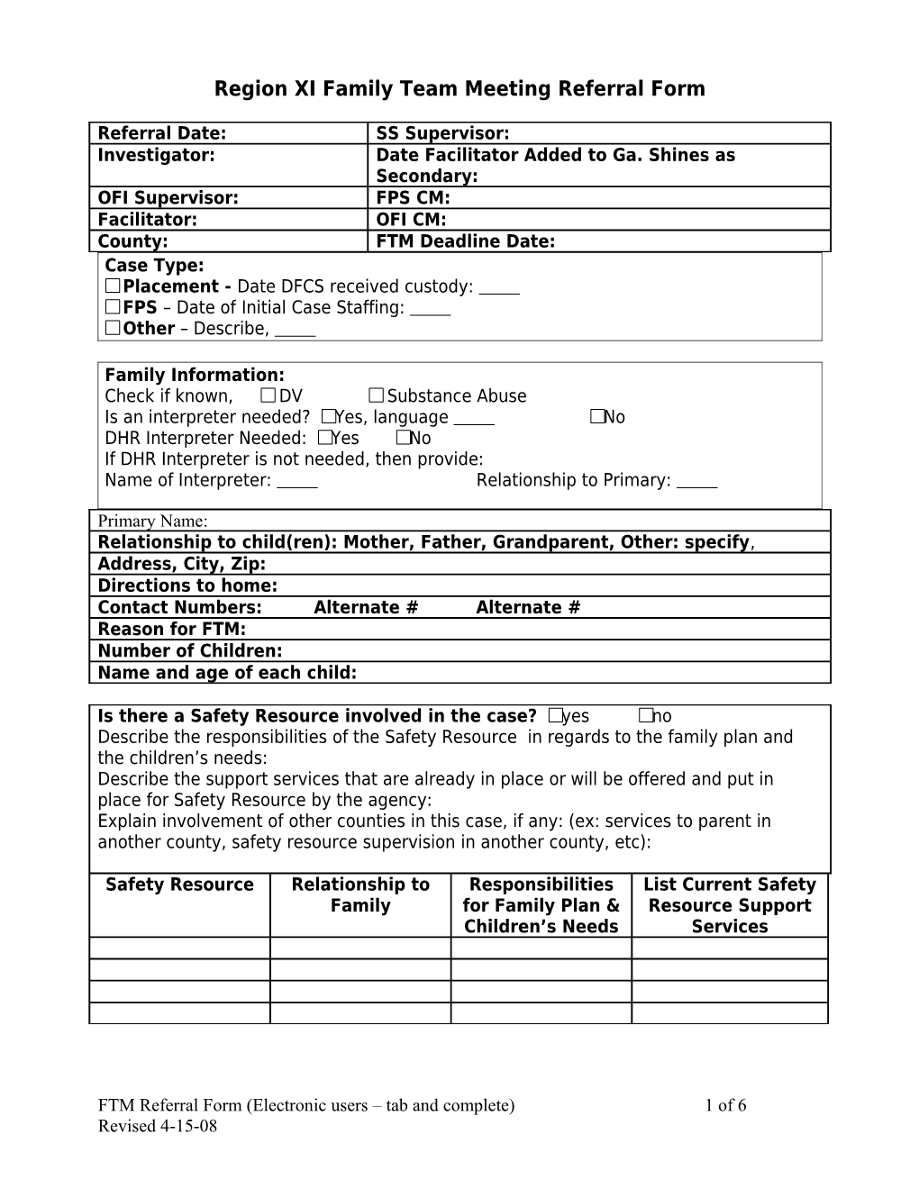 Family Team Meeting Referral Form