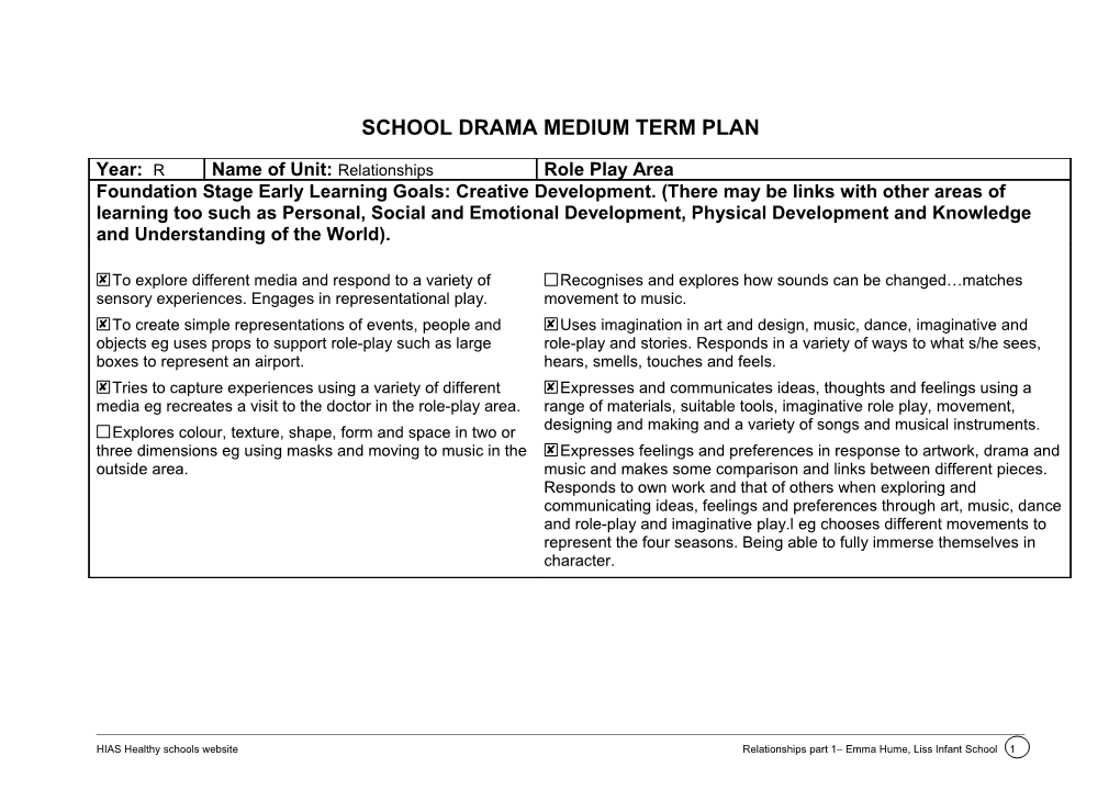 School Drama Medium Term Plan s1