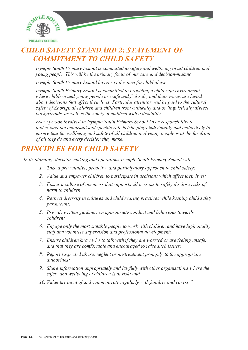 Child Safety Standard 2: Statement of Commitment to Child Safety