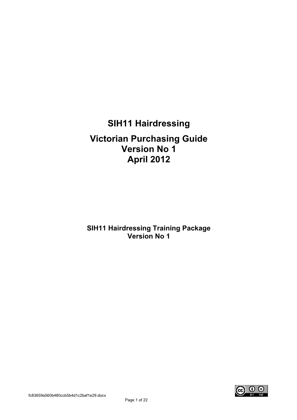 Victorian Purchasing Guide for SIH11 Hairdressing Version 1