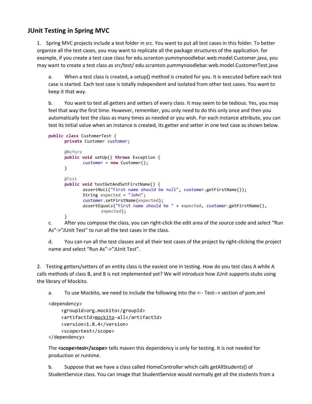 Junit Testing in Spring MVC